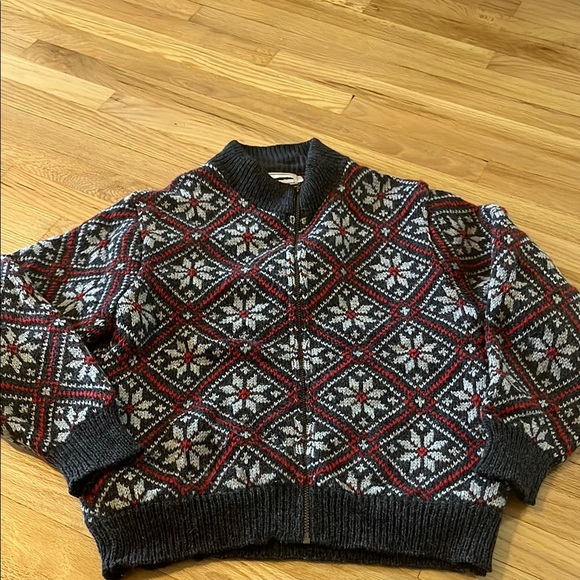 Vintage L.L. Bean Wool Alpaca Snowflake Winter Full Zip Cardigan Sz M - Picture 1 of 10